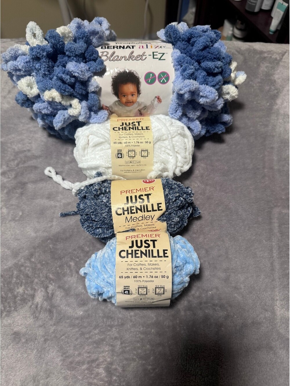 Bernat Just Chenille Yarn Lot of 4 12.9oz